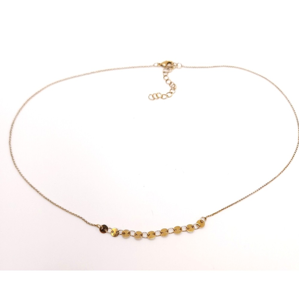Gold Tone Dainty Bar Necklace Mariner Disc Minimalist